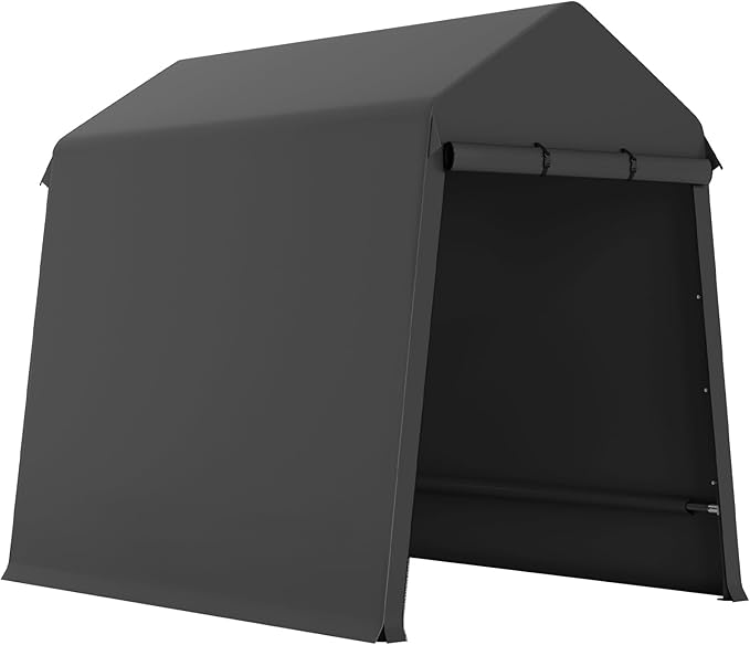 Outdoor Tarp Shed 6 X 8 Ft Portable Storage Shed with Roll-Up Door, Carport Bike Sheds ATV Storage Tent for Motorcycle, Car, Garden Tools Black