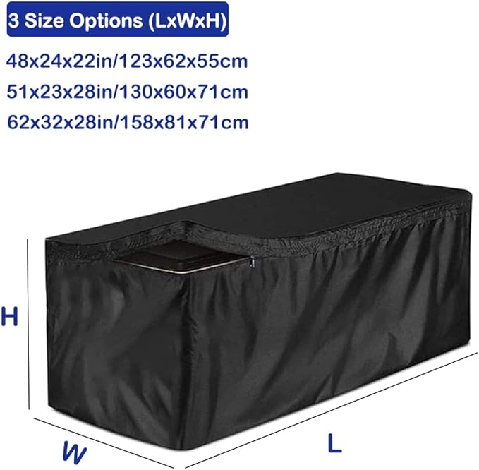 Deck Box Cover Heavy Duty Waterproof Outdoor Ottoman Bench Cover for Keter Large Deck Boxes Rectangular Storage Box Cover with Drawstring and Zipper (48x24x22in)