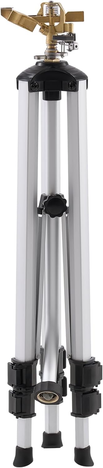VEVOR Impact Sprinkler on Tripod Base, Heavy Duty Tripod Sprinklers with Brass Head & 3/4" Connector, 360 Degree Large Area Coverage Irrigation Sprinkler, Adjustable Heights, for Yard Gray