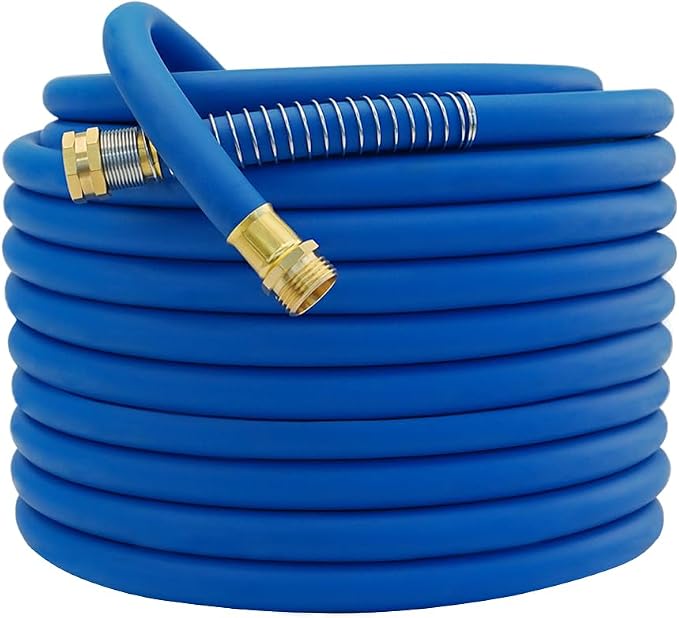 Guitrees 150FT 5/8 Heavy Duty Rubber Garden Hose - 200psi Working, 1000psi Burst - Hot/Cold Water - Five-Layered Braiding for Durability - Versatile for Gardening, Agriculture, Construction(Blue)