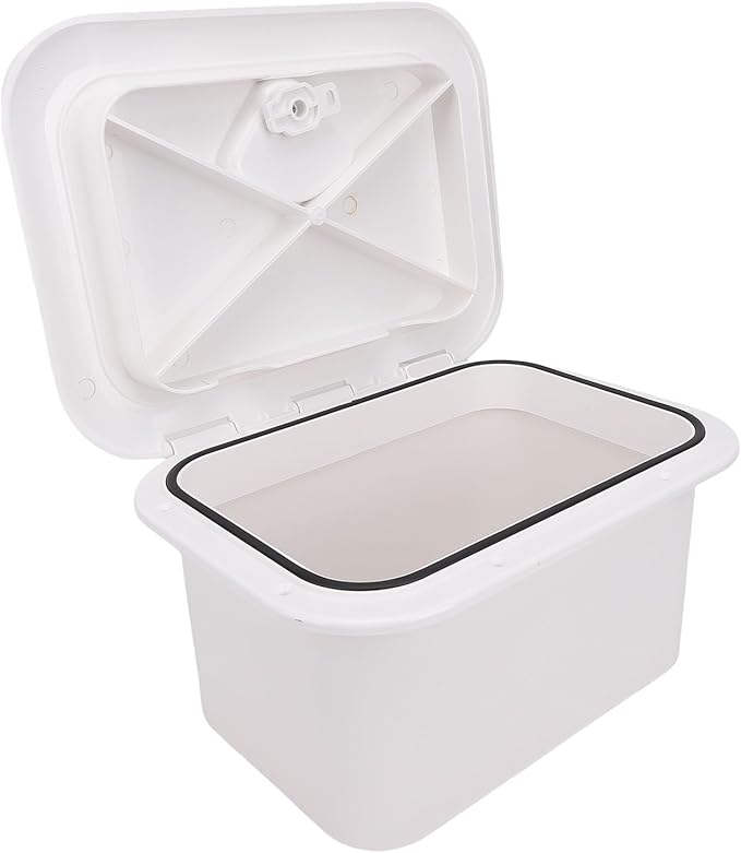 Tbest Marine Boat Storage Box ABS Plastic Embedded Deck Compartment Organizer for Fishing Gear Tools Bait Accessories White 37.5 x 27 17.5cm