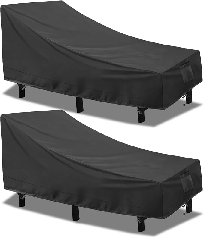 PureFit Outdoor Chaise Lounge Cover, Lounge Chair Covers Waterproof Patio Furniture Lounge Chair Cover, UV Resistant & Weatherproof, 2 Pack, 84" L x 32" W x 32" H Inches, Black