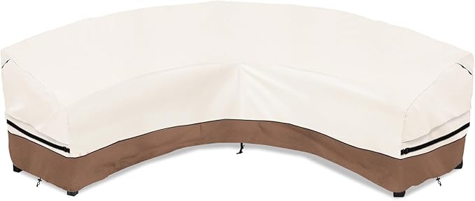 okcool Outdoor Sectional Cover,Curved Patio Furniture Covers for 5-7 Seater Outdoor Furniture Couch,190"(Back Arc Length) / 126"(Front Arc Length) x 32"(Deep),Beige & Brown