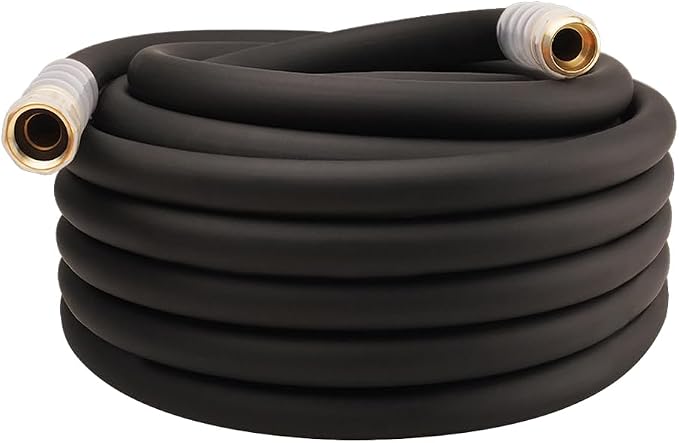 Heavy Duty Premium Garden Hose 50ft x 3/4", 300PSI Working, 1000PSI Burst, Hybrid Rubber Water Hose with Transparent Swivel Handle - Hot/Cold Water - Five Layered Braiding with Brass fittings (Black)