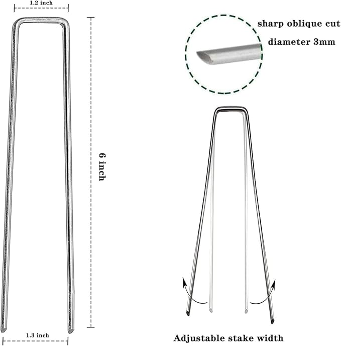 50 Pcs 6 inch Garden Landscape Staples Galvanized Pins 11Gauge Lawn Stakes for Weed Barrier Ground Cover,U-Type Heavy Duty