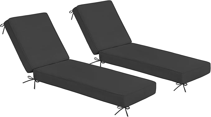 Sundale Outdoor Olefin Chaise Lounge Cushion Set of 2, Water-Resistant Patio Lounge Chair Cushion, Thick Lounger Pad with 4 Straps Dark Gray, 80 x 26 x 4 Inches