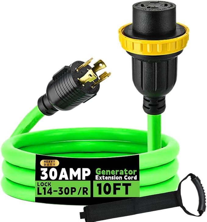 30 Amp 10 Feet Generator Extension Cord L14-30P to L14-30R Twist Locking with Adapter, Heavy Duty RV/Generator Power Extension Cord, ETL Listed (10FT)