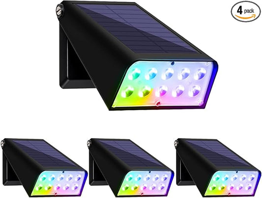 Solar Outdoor Lights, Ideal Father's Day Mother's Day & 4th of July Decor Gift, RGBW Color Changing Dusk to Dawn Waterproof Solar Fence Lights, 90° Adjust Garden Lights for Patio Yard, 4-Pack