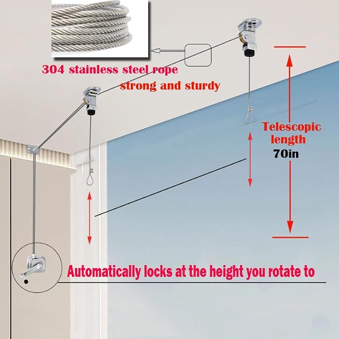 Plant Pulley Retractable Hanger Adjustable Heavy Duty Hanging Pulleys for Garden Baskets Pots,Birds Feeder,Bike Hoists Ceiling Clothes Drying Rack Garage Ceiling Storage