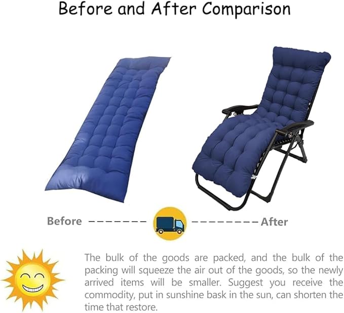 Patio Chaise Lounger Cushion,61in Lounge Chair Recliners Chair Cushions,Thicker Padded Chaise Lounger Swing Bench Cushion for Outdoor Indoor Home Office (Navy Blue)