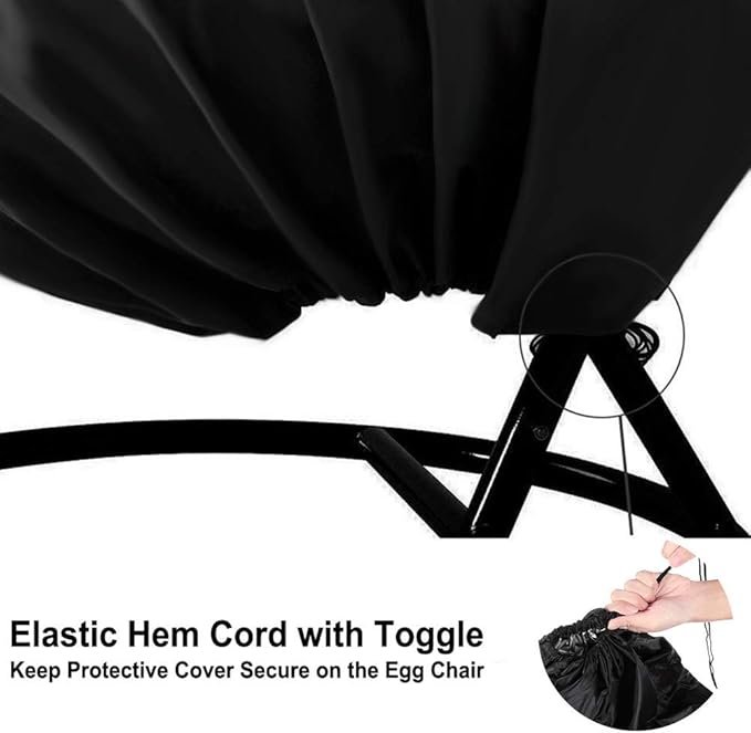 【Upgraded】Patio Egg Chair Covers with Zipper, 91 x 80 Large Wicker Egg Swing Chair Covers, Waterproof Heavy Duty Weather Resisatnt Outdoor Chair Cover, Windproof Hanging Chair Cover, Black, 1 Pack