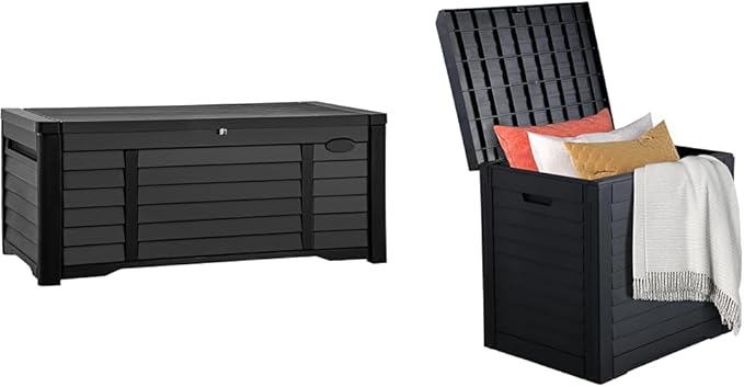 DWVO 120 Gallon Outdoor Storage Deck Box and 31 Gallon Louvered Deck Box for Patio Furniture, Garden Tools and Pool Supplies