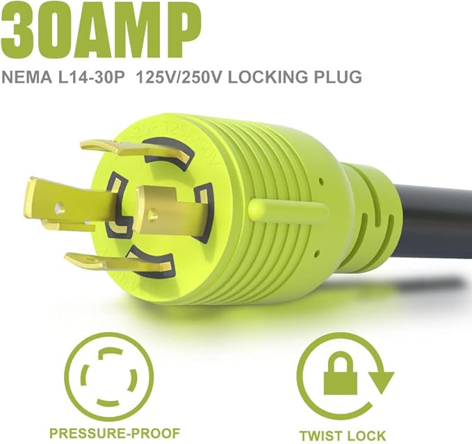 30 Amp to 50 Amp RV Generator Adapter Cord,NEMA L14-30P Twist Lock Male Plug to NEMA 14-50R Female,Outdoor Ower Equipment Suitable for RV Trailer Camper,STW 10 AWG,ETL Listed (12 Inch)
