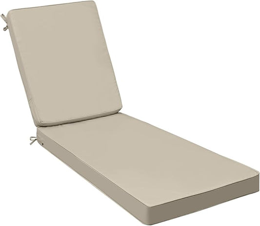 AAAAAcessories Outdoor Chaise Lounge Cushions, Fade-Resistant, Waterproof Patio Furniture Replacement Cushions, 74" x 23" x 3", Khaki Beige