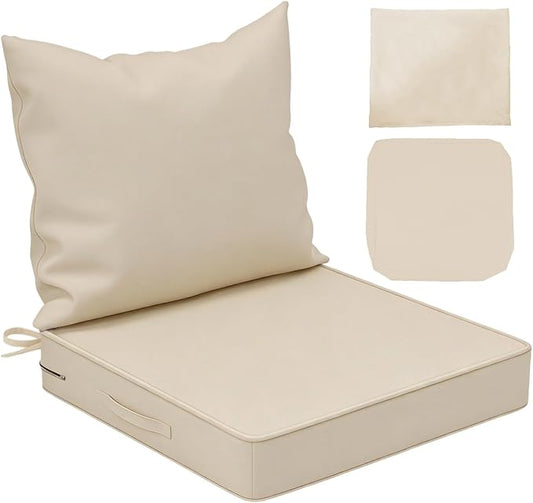 Patio Chair Cushions 24x24 Inch with Two Replaceable Cover Sets,Waterproof Fade Resistant Outdoor Cushions for Patio Furniture, Edge Binding Design with Handle, Adjustable Straps & Hidden Zipper