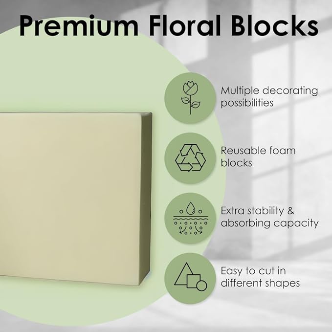 XCEL Floral Foam Blocks - Reusable, Weather Resistant Craft Foam Fresh & Artificial Flower Arrangements, Faux Florist Foam Planters Florist Supplies (Beige White 7" x 7" x 3" - 4 Pack)