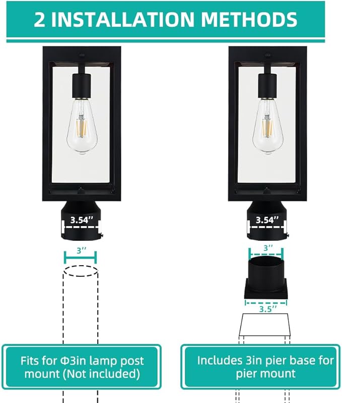 Solar Lamp Post Light Outdoor Waterproof，Solar Outdoor Post Light with 3.5in Pier Mount Base，Matte Black