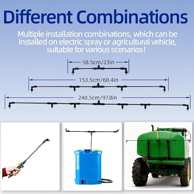 6-Nozzle Polyethylene Boom Wand, 7.5 Ft ATV Sprayer Boom with 2 Types of Nozzles & 2 Brass Fittings, Detachable Wide-Coverage Spray Attachment for Gardens, Farms, Tractors/UTVs