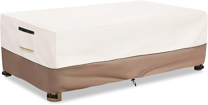 Outdoor Coffee Table Cover Waterproof, Heavy Duty Patio Rectangular Side Table Covers, 42W x 26D x 16H Inches Outdoor Tables Cover (Beige)