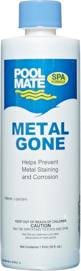 Pool Mate 1-Pint 4-Pack Metal Gone for Hot Tubs, Prevents Metal Staining, Made in USA