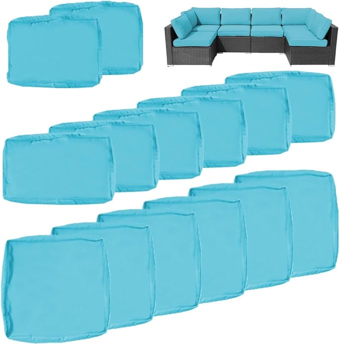 14Pcs Outdoor Cushion Covers Replacement Washable w/Zipper for 6-Seaters Sofa Patio Slipcovers Set Seat and Back Covers Only-23.6x23.6x4inch