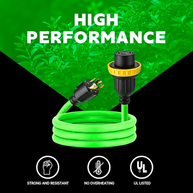 30 Amp 10 Feet Generator Extension Cord L14-30P to L14-30R Twist Locking with Adapter, Heavy Duty RV/Generator Power Extension Cord, ETL Listed (10FT)