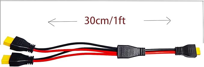 XT60 Y Splitter Cable, XT60 Female to Dual Male Connector Adapter,10AWG XT60 Extension Cable, for Drone Solar Portable Power Power Station and Solar Panel etc-30cm/1ft