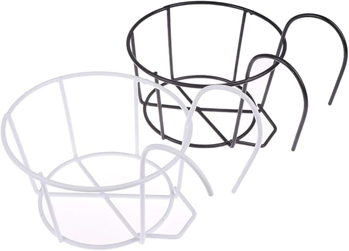 1 Pack Hanging Railing Planters Flower Pot Holders Plant Iron Racks Fence Metal Potted Stand Mounted Balcony Round Plant Baskets Shelf Container Box for Indoor and Outdoor Use-White,Garden Steel Pots