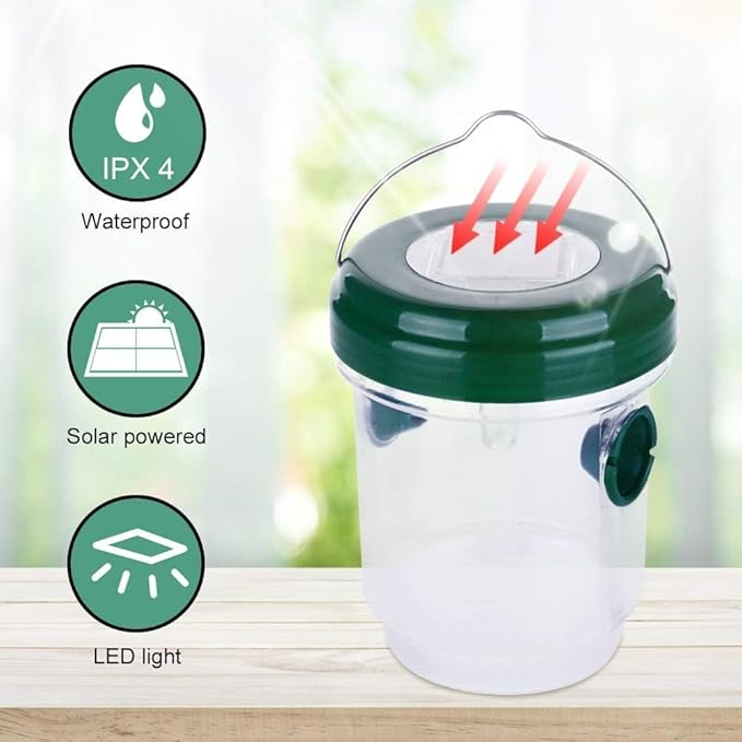 2 Pack Wasp Traps Outdoor Hanging Carpenter Bee Trap for Hornet, Yellow Jacket, Wasps, Reusable Solar Wasp Catcher, Bee Catchers for Outside
