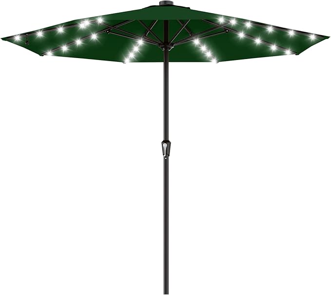 AreShark 11FT Large Patio Umbrella with Solar Lights, Lighted Solar Umbrella with Crank, Outdoor Table Market Umbrellas for Garden, Deck, Backyard, Pool and Beach, Dark Green