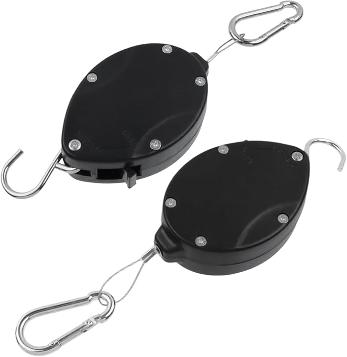 Retractable Plant Hanger Outdoor, Heavy Duty Adjustable Pulley with 63" Stainless Steel Rope, Pull Down Double Hooks for Hanging Baskets, Bird Feeders & Planters(4Pcs)