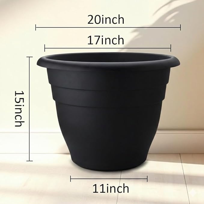 RooTrimmer 20 Inch Large Plant Pots Outdoor,6 Pack Black Plastic Planters with Drainage Holes,Heavy Duty Lightweight Flower Pots for Trees,Fiddle Leaf Fig,Palm,Patio & Garden