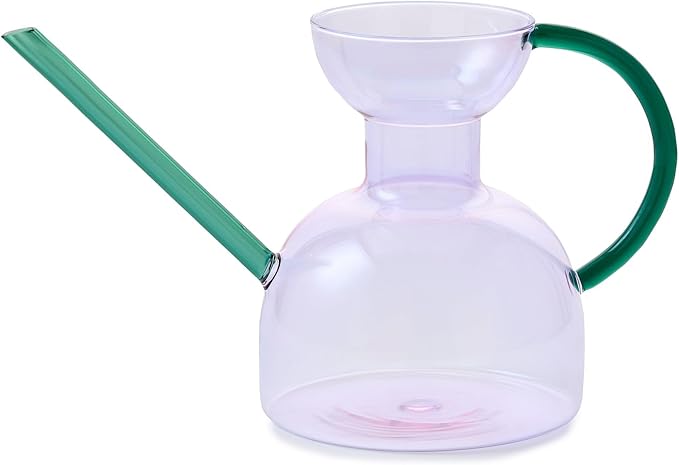 Modern Sprout Plant Watering Can - Handcrafted from Borosilicate Glass - Long Spout Vessel for Indoor Plants - 32 Oz Capacity - Multipurpose Watering Can & Flower Vase for Houseplants (Purple/Emerald)