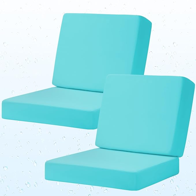 Deep Seat Patio Cushions Set of 2, 24x24 Inch Waterproof & Fade Resistant Outdoor Chair Cushions, Thick Padded Replacement Sofa Cushions for Garden Yard Furniture