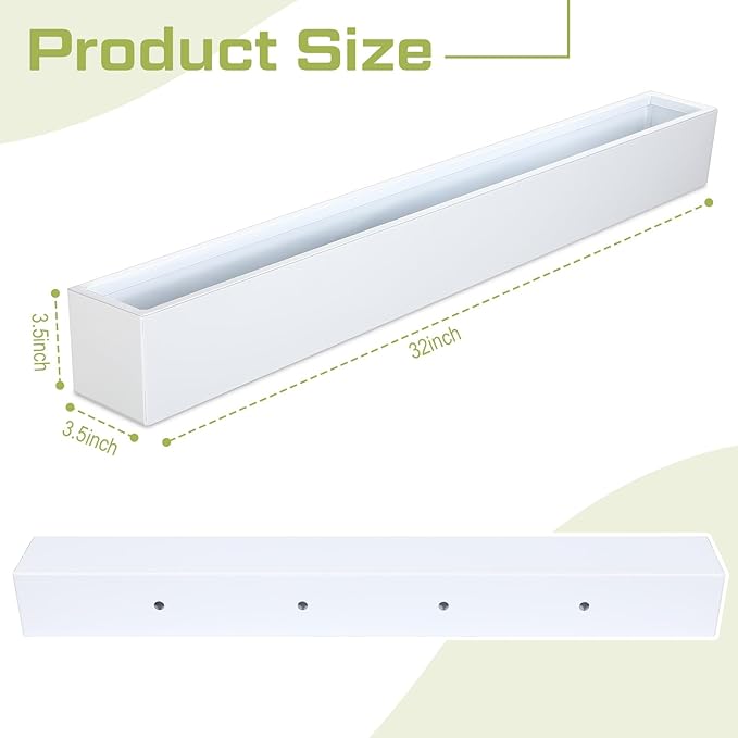FillTouch 2 Pcs Long Rectangular Planter Box Window Sill Plant Box Metal Water Trough Indoor Large Modern Steel with Drainage Holes Herb Garden Home (32 x 3.5 x 3.5 Inch,White)