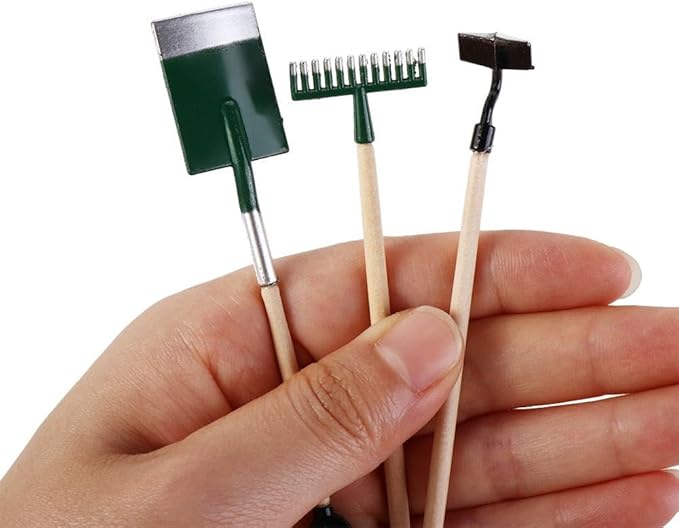 Miniature Dollhouse Garden Tools 3PCS Mini Doll House Working Accessories, 1:12 Scale Dollhouse Miniature Shovel Hoe and Pitchfork