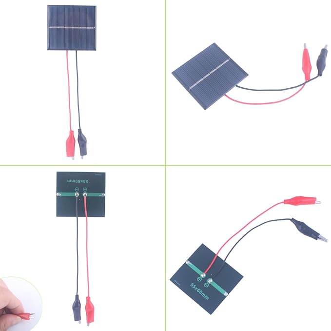 10 Pcs Small Solar Panels, 0.45W 3V 150ma Solar Panel Module DIY Polysilicon Epoxy Solar Power kit Cell Charger 55mm*60mm with Wire Clip for Light Flashlight Toys (10Pcs 3V+ Wire Clip)