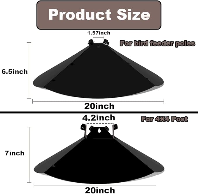 20 Inch Squirrel Baffle for Bird Feeder Pole, Adjustable Opening Size, for Up to 4x4 Inch Wide Wooden Post, Outside Pole Mount Bird House Guard for Outdoor Shepherd’s Hook.