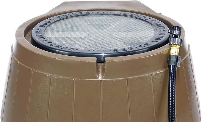 FCMP Outdoor Raincatcher 4000 Rain Barrel, Flat-Back Rainwater Catcher with Spigots, 50 Gallon, Brown - Portable Water Storage Container Tank for Home, Garden, and Backyard