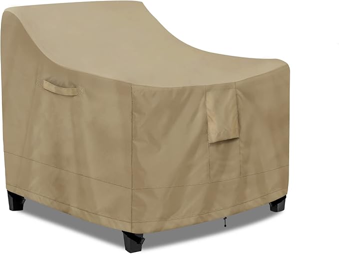 PureFit Outdoor Chair Covers Waterproof Patio Furniture Lawn Chair Covers for Outdoor Furniture with Air Vent and Padded Handles, Fits up to 30W x 37D x 31H Inches, Camel