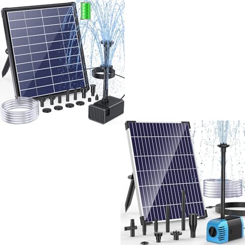 POPOSOAP 6.5W Solar Fountain Pump for Bird Bath Built-in 2400mAh Battery Backup & 12W Solar Water Fountain Pump for Outdoor Pond, Bird Bath, Fish Tank and Garden Water Features