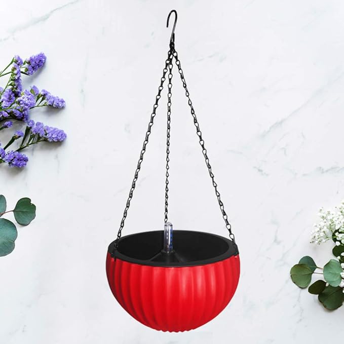 Cabilock Hanging Flower Pot Automatic Water Suction Thickened Plastic Planter Basket for Indoor Outdoor Plants with Water Level Indicator and Stopper