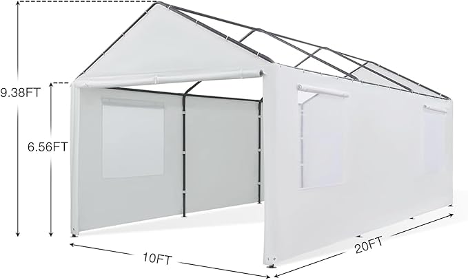 Carport Replacement Side Wall Tarp Top for 10' x 20' Carport Frame Replacement Sidewall Cover (White Top Cover and Frame Not Included)