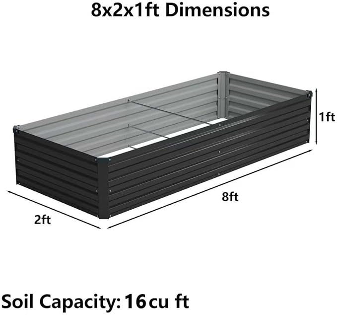 Foxlang 8x2x1ft(2 Pack) Galvanized Raised Garden Bed,Outdoor Planter Box Metal Patio Kit Planting Bed for Vegetables Flowers Herb,Black