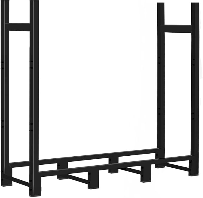 4ft Firewood Rack Adjustable Heavy Duty Fire Wood Stand Holder for Outdoor Indoor Fireplace Log Storage, Metal Lumber Stacker Organizer, Black