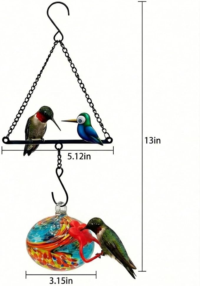 Headak Life Hummingbird Feeder for Outdoors Hanging,Metal Hummingbird Swing with Hand Blown Glass Hummingbird Feeder,Artistic Bird Perch & Garden Decor, Unique Gardening Gifts for Women(Blue)