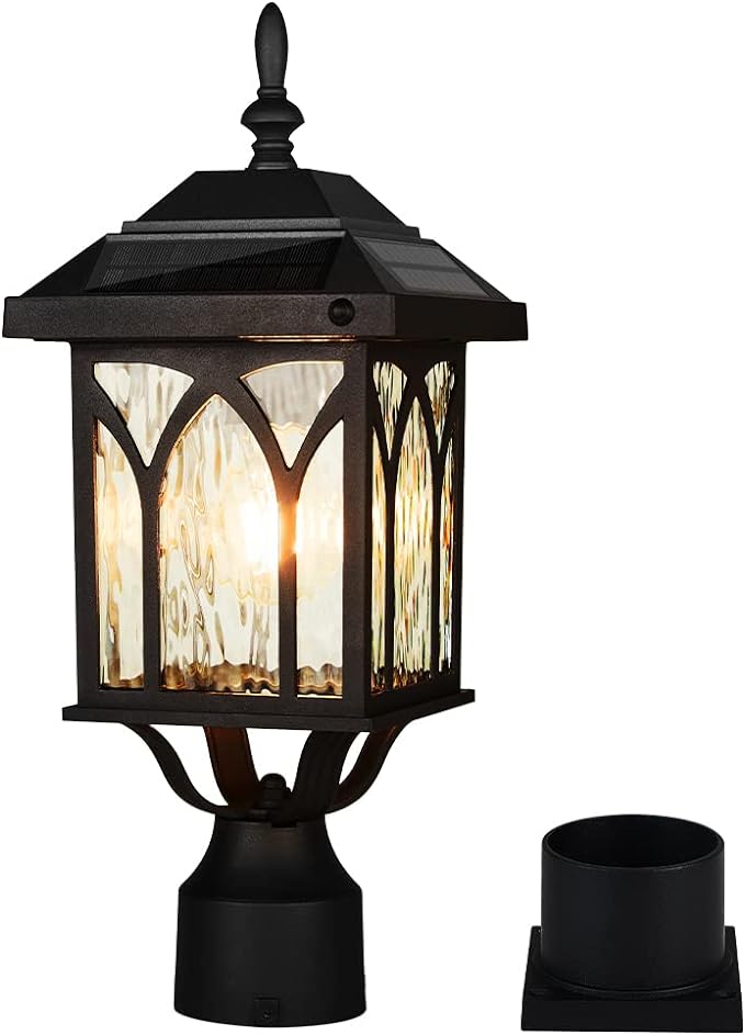 Solar Lamp Post Light Outdoor，Solar Outdoor Post Light with 3.5in Pier Mount Base，Matte Black，Suitable for Wet Locations
