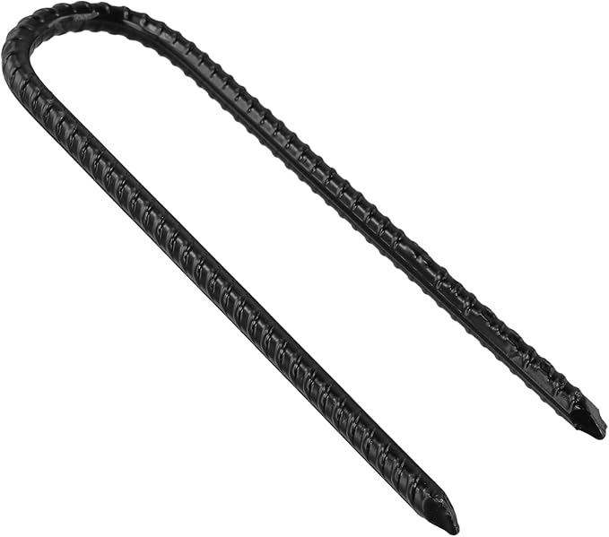 LEXININ 30 Pack U Rebar Stakes, 8 Inch Black Metal U Hook Ground Anchors for Tent Garden Fence