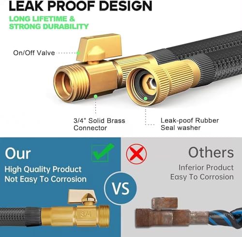 Expandable Garden Hose 50 ft with 10 Function Nozzle Sprayer, Lightweight Flexible Water Hose with Durable Collapsible Latex Core & Solid Brass Fittings,Kink Free,Leak-Proof,Retractable Stretch Hose