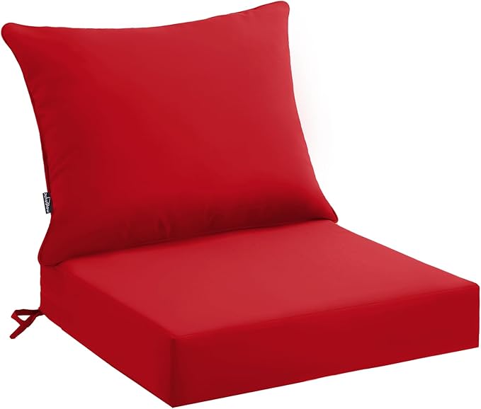 PatioGlow Outdoor Seat Cushion Set 22 x 22 x 4 Inch, Waterproof & Fade Resistant Patio Furniture Cushions with Removable Cover and Ties, Thick Deep Seating Pads for Outside Chair Sofa Couch, Red